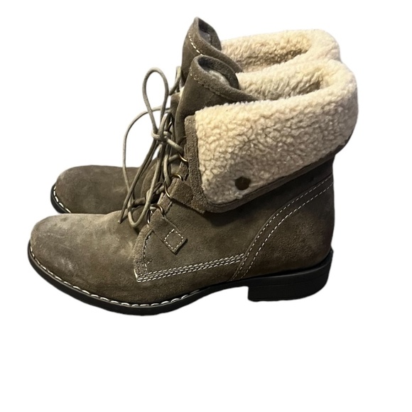 Diba Women's Combat Boots Ankle taupe Suede Lace Fold Over Shearling, Size 8‎ - Picture 4 of 8